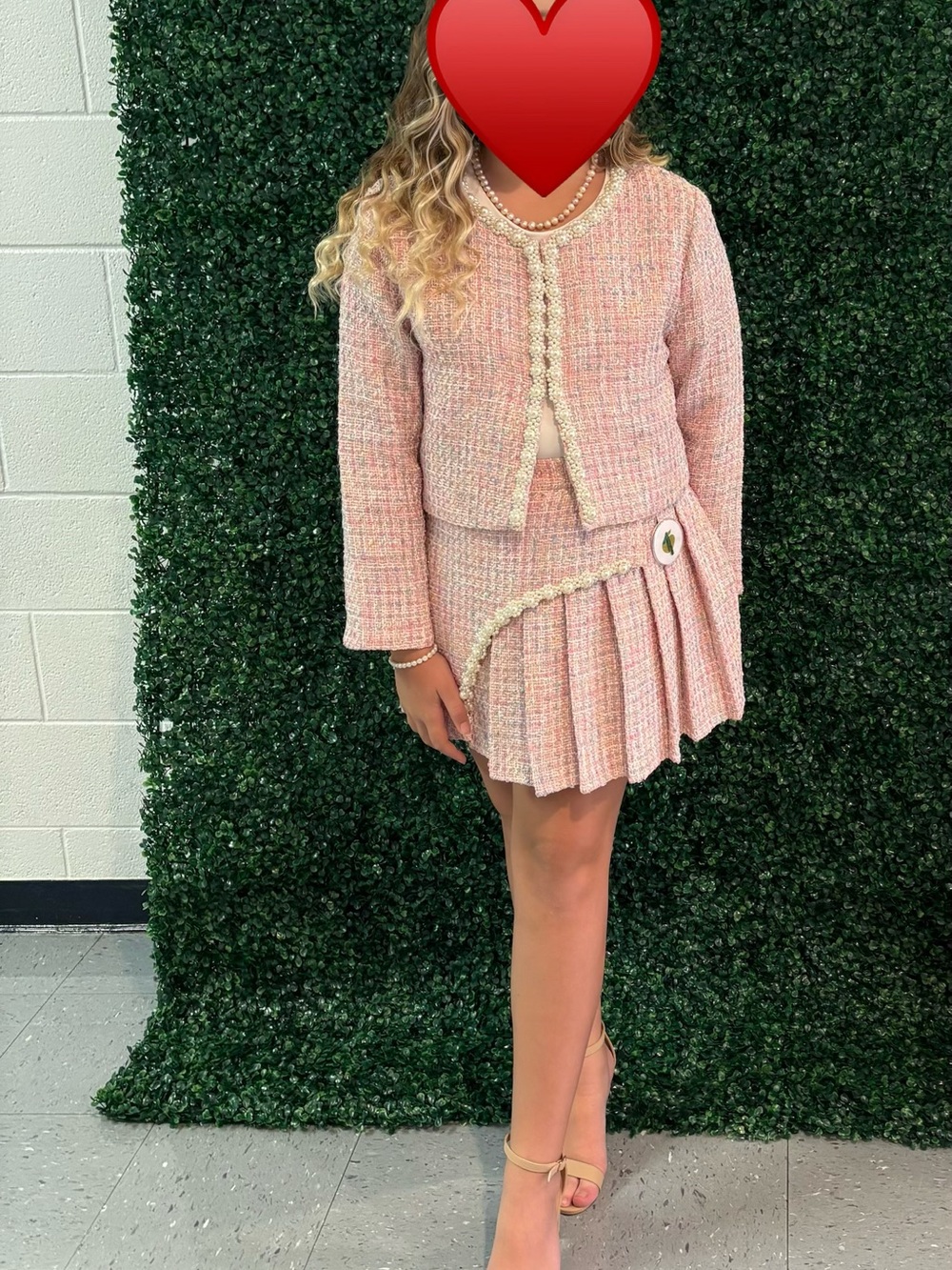 Women’s Pink Tweed Jacket & Skirt Set great for pageant interview